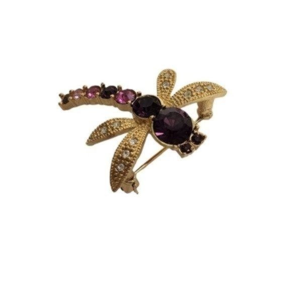 Vintage Dragonfly Brooch Pin Pink‎ Purple Clear Rhinestones - Picture 2 of 12